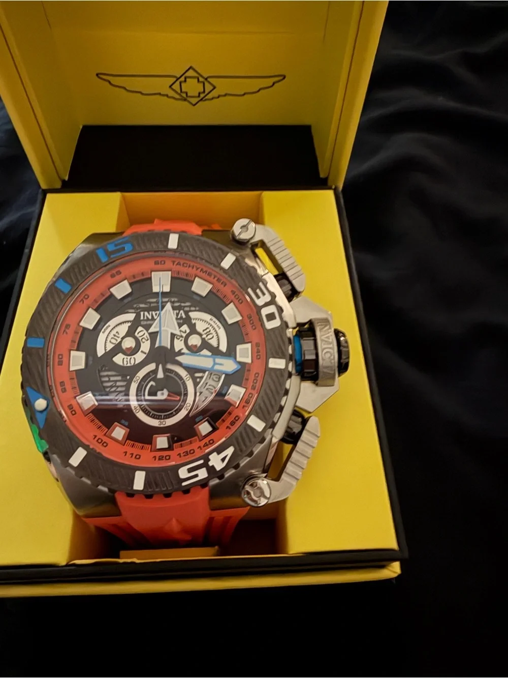 Invicta Orange Silicone Strap Men's Chronograph Watch - Black Dial